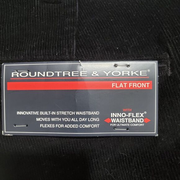 Roundtree & Yorke Pants Mens 36x34 Black Flat Front Corduroy Inno-Flex Waistband - Picture 6 of 9